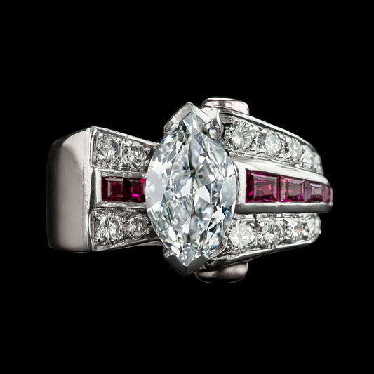 Marquise Old Cut Diamant Baguette Rubine Ring V Krappen Set 6.50 Karat - harrychadent.de