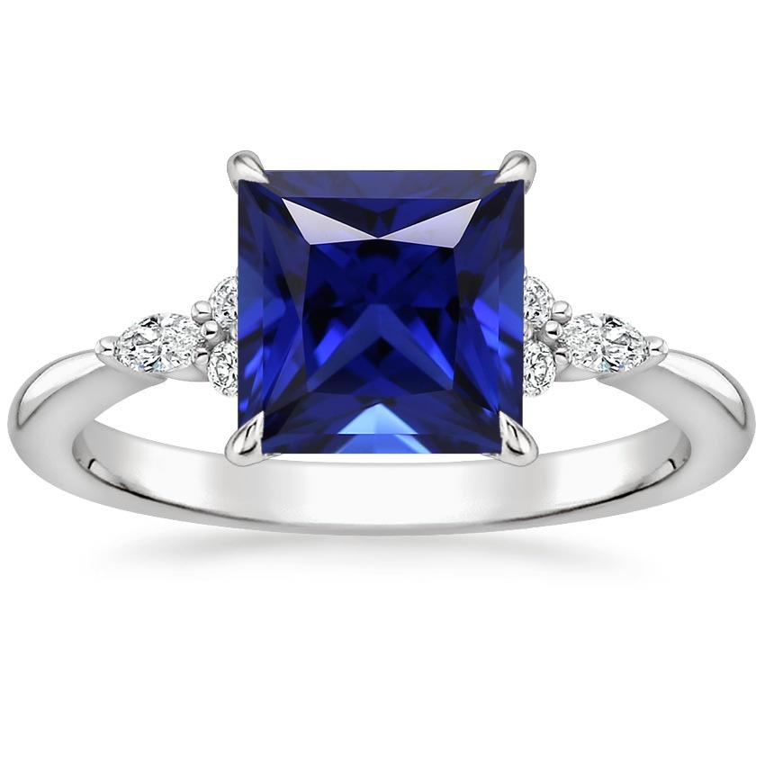 Marquise & Runden Diamants Ring mit Princess Blue Sapphire 5,25 Karat - harrychadent.de