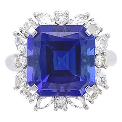 Marquise & runder Diamant Halo Saphir Ring 9 Karat Blumenstil