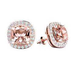 Morganit mit Aus der Erde Abgebauter Natürlicher Diamanten 12,70 Karat Ohrstecker Roségold 14K
