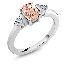Morganit und Aus der Erde Abgebauter Natürlicher Diamanten 9 Karat 3 Steine Ehering Weißgold 14K