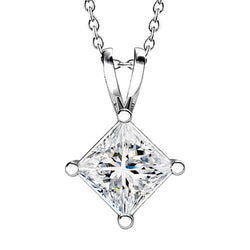 Natürlicher Diamant-Halskettenanhänger im Prinzessinnenschliff 2,0 Karat Weißgold 14 Karat