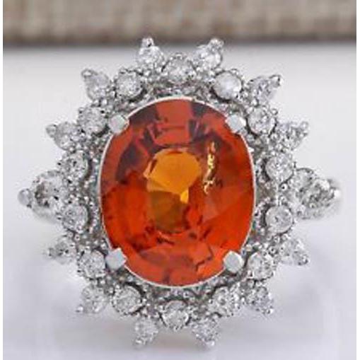Natürlicher Mandarin Granat mit Diamanten 10,25 Kt Ring Weißgold 14K - harrychadent.de