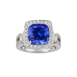 Natürlicher Tansanit mit Aus der Erde Abgebauter Natürlicher Diamanten 5,40 ct Ring 14K Weißgold