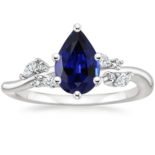 Natürlicher birnenblauer Saphir & Marquise, Ring mit runden Diamanten 6,75 Karat - harrychadent.de