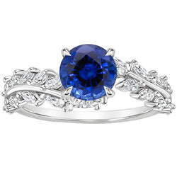 Natürlicher blauer Saphir & Marquise Aus der Erde Abgebauter Natürlicher Diamantring mit geteiltem Schaft 3 Karat Neu