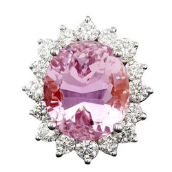 Natürlicher rosa Kunzit & Diamant Ehering 22 Kt. Weißgold 14K
