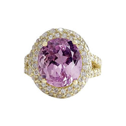 Natürlicher rosafarbener Kunzit-Aus der Erde Abgebauter Natürlicher Diamant-Ring Gelbgold-Edelschmuck 23 Ct