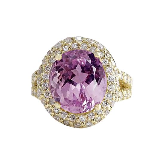 Natürlicher rosafarbener Kunzit-Diamant-Ring Gelbgold-Edelschmuck 23 Ct - harrychadent.de