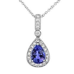 Neu Birne Tansanit und Aus der Erde Abgebauter Natürlicher Diamant Anhänger Halskette 6.08 Karat