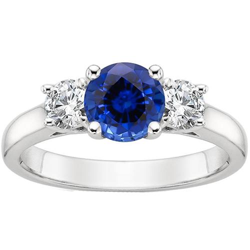 Neu Drei-Steine-Goldring runder Ceylon-Saphir und Diamanten 3 Karat - harrychadent.de