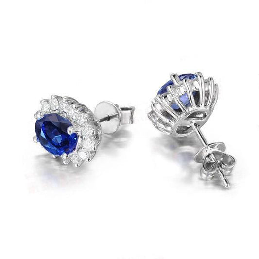 Neu Saphir mit Halo Aus der Erde Abgebauter Natürlicher Diamant Ohrstecker 4,40 Karat Weißgold 14K