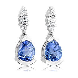 Ohrringe mit 4,60 ct Birne und Ceylon-Saphir im Rundschliff mit Aus der Erde Abgebauter Natürlicher Diamanten
