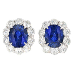 Ohrstecker Oval Ceylon Saphir und Rundschliff 6 Karat Aus der Erde Abgebauter Natürlicher Diamanten