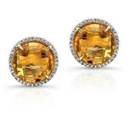 Ohrstecker mit Citrin und Aus der Erde Abgebauter Natürlicher Diamanten im Rundschliff 38,80 ct Gelbgold