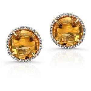 Ohrstecker mit Citrin und Diamanten im Rundschliff 38,80 ct Gelbgold - harrychadent.de