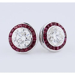 Ohrstecker mit Aus der Erde Abgebauter Natürlicher Diamanten 4 Karat Burma Rubin Weißgold 14K