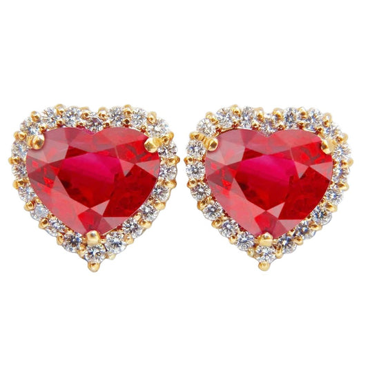 Ohrstecker mit Rubin und Diamant im Herzschliff 7,40 Karat Gelbgold 14K - harrychadent.de
