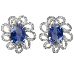 Ohrstecker mit blauem Saphir und Aus der Erde Abgebauter Natürlicher Diamanten im Ovalschliff 5.50 ct