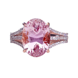Oval Cut Pink Kunzit & Aus der Erde Abgebauter Natürlicher Diamant Ehering Roségold 16.50 Karat