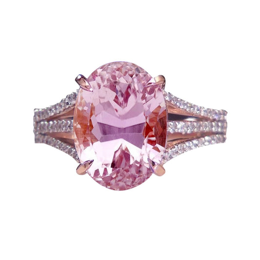 Oval Cut Pink Kunzit & Diamant Ehering Roségold 16.50 Karat - harrychadent.de