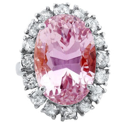 Oval Cut Pink Kunzit und runder Aus der Erde Abgebauter Natürlicher Diamant Ring Goldschmuck 22 Ct