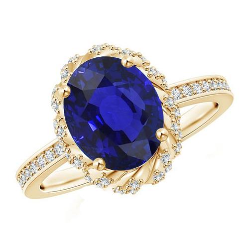 Oval Halo Edelstein Ring Blauer Saphir Pave Diamant Gelbgold 7 Karat - harrychadent.de