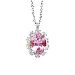 Oval Pink Kunzit Mit Diamant Halskette Anhänger Damen 12.50 Karat