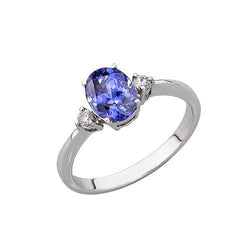 Oval & Rund 1,95 Karat Tansanit Mit Aus der Erde Abgebauter Natürlicher Diamanten Ring Weißgold 14K