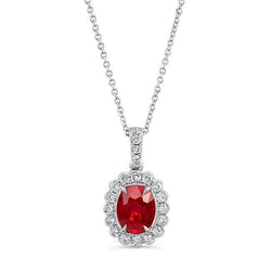 Ovale Form Roter Rubin & Aus der Erde Abgebauter Natürlicher Diamant Damen Halskette Anhänger 3,30 Karat