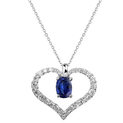 Ovale Halskette mit Herzanhänger aus blauem Saphir und Diamant, 3,25 Karat