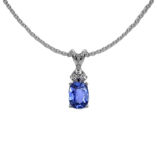 Ovale Halskette mit blauem Saphir und rundem Diamantanhänger, 1,50 Karat