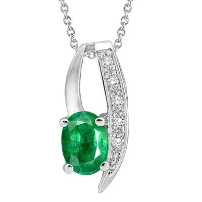 Ovale grüne Smaragd- & Aus der Erde Abgebauter Natürlicher Diamant-Anhänger-Halskette 3.75 Karat WG 14K