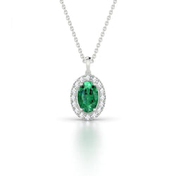 Ovale grüne Smaragd- und Aus der Erde Abgebauter Natürlicher Diamant-Edelstein-Anhänger-Halskette 4.55 Karat