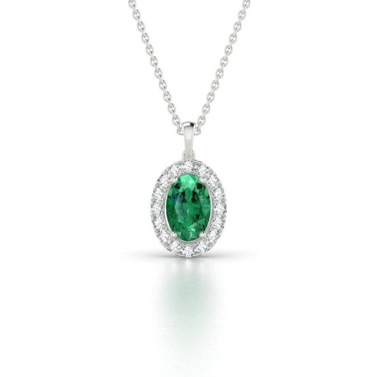 Ovale grüne Smaragd- und Aus der Erde Abgebauter Natürlicher Diamant-Edelstein-Anhänger-Halskette 4.55 Karat