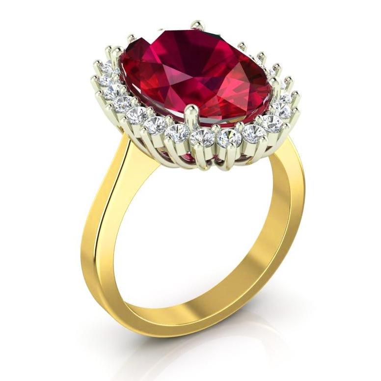 Ovaler Burma-Rubin-Diamant-Blumen-Stil Ring 10,50 Karat zweifarbiges Gold - harrychadent.de