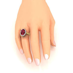 Ovaler Burma-Rubin-Aus der Erde Abgebauter Natürlicher Diamant-Blumen-Stil Ring 10,50 Karat zweifarbiges Gold