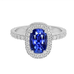 Ovaler Ceylon Saphir Halo Aus der Erde Abgebauter Natürlicher Diamantring 11,75 Karat Gold 14K