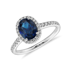 Ovaler Ceylon Saphir Ring Aus der Erde Abgebauter Natürlicher Diamant Hochzeit Weißgold 14K 2,75 Ct