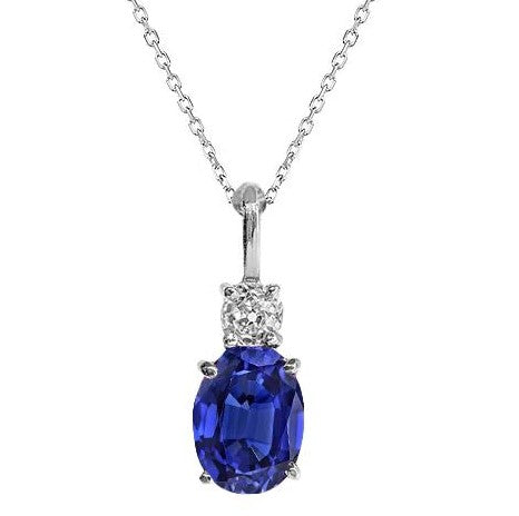 Ovaler Damenanhänger mit natürlichem blauem Saphir und rundem Diamanten von 1,75 Karat