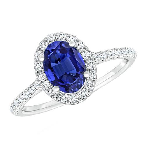 Ovaler Diamant Halo Ring Blauer Saphir Akzent Weißgold 5,50 Karat - harrychadent.de