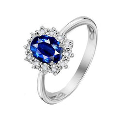 Ovaler Diamant Halo Verlobungsring Sri Lankan Saphir 4 Karat Damen