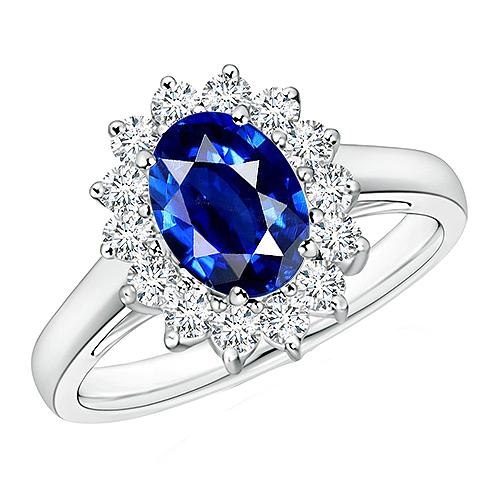 Ovaler Diamant-Verlobungsring Halo Ceylon Saphir 6 Karat Blumenstil - harrychadent.de