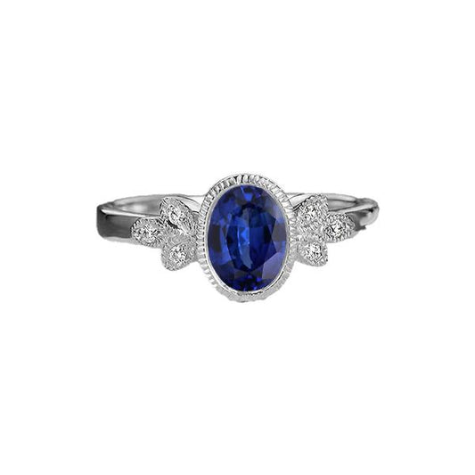 Ovaler Diamantring Lünette Set Blauer Saphir 3 Karat Antik-Stil Gold - harrychadent.de