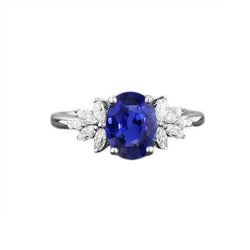 Ovaler Edelstein-Blauer Saphir-Ring mit Marquise-Aus der Erde Abgebauter Natürlicher Diamanten 3,50 Karat