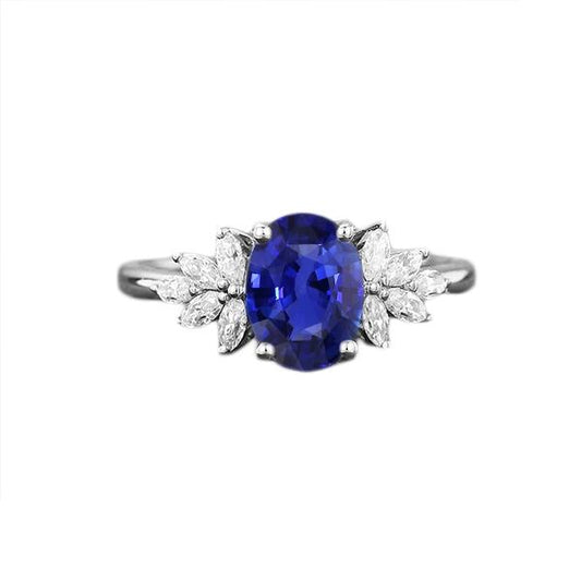 Ovaler Edelstein-Blauer Saphir-Ring mit Marquise-Diamanten 3,50 Karat - harrychadent.de