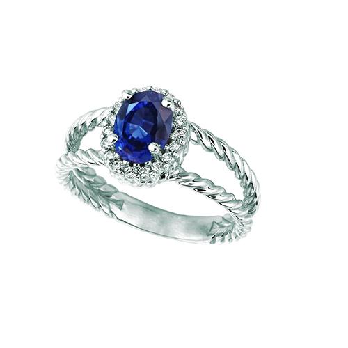 Ovaler Fancy Ring mit Saphir und Aus der Erde Abgebauter Natürlicher Diamant 1,55 Karat 14K Weißgold