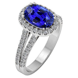 Ovaler Halo Blue Saphir Ring Split Shank Aus der Erde Abgebauter Natürlicher Diamant 5 Karat