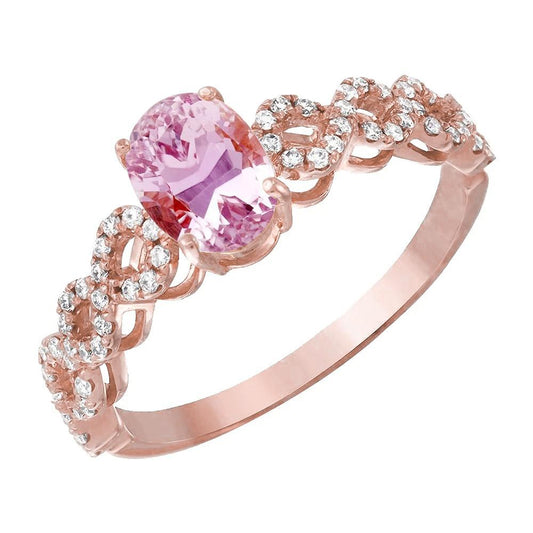 Ovaler Kunzit 14.75 Karat Aus der Erde Abgebauter Natürlicher Diamanten Fancy Ring Neu Roségold 14K