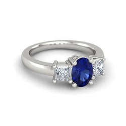 Ovaler Princess Schliff 2,25 Kt Ceylon Saphir Aus der Erde Abgebauter Natürlicher Diamanten Ring Weißgold 14K